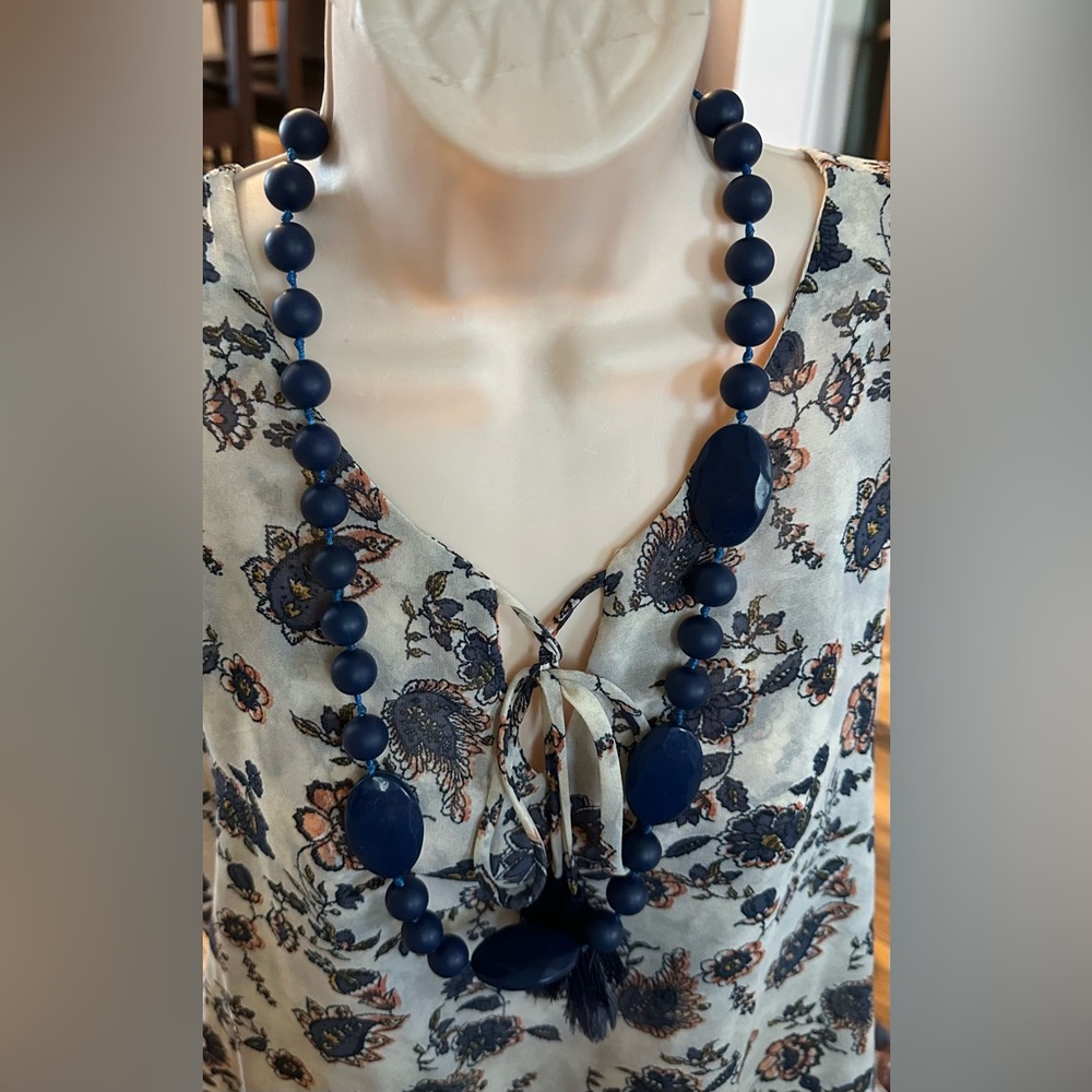 Beautiful Blue Beaded Boho Necklace. Dimensions in photos.